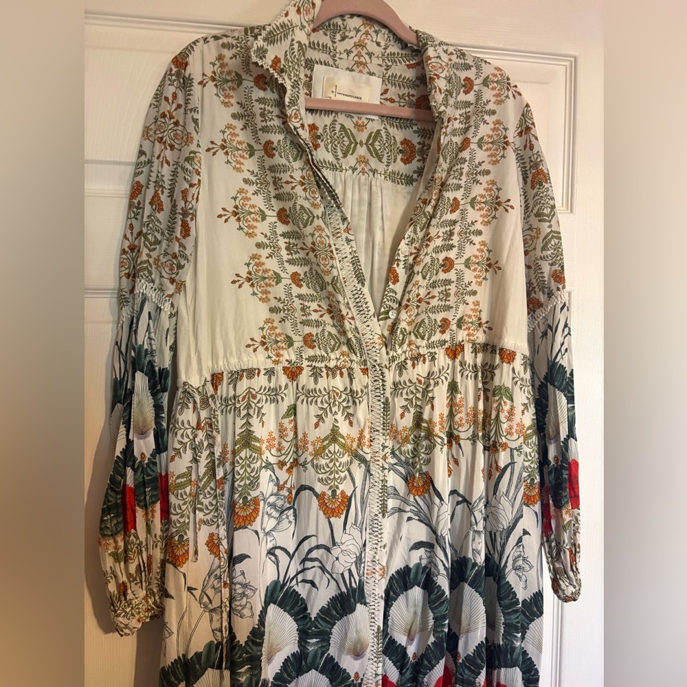 Anthropologie Ivory Maxi Dress with Red & Green Floral Print - Picture 4 of 6